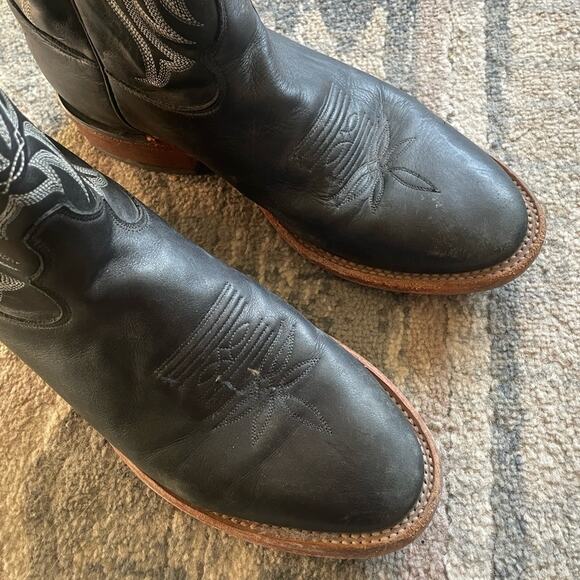 Tony Lama Men’s Black Leather Cowboy Western Boots Size 10 - Picture 2 of 10